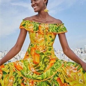 FARM Rio Vibrant Yellow and Orange Floral Maxi Dress